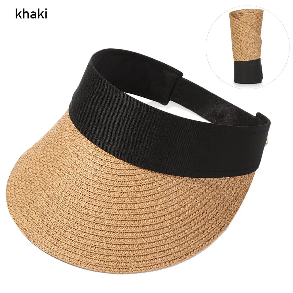Foldable Portable Beach Hat Wide Brim Sun Hat Roll-Up Summer Casual Straw Cap Visors for Women