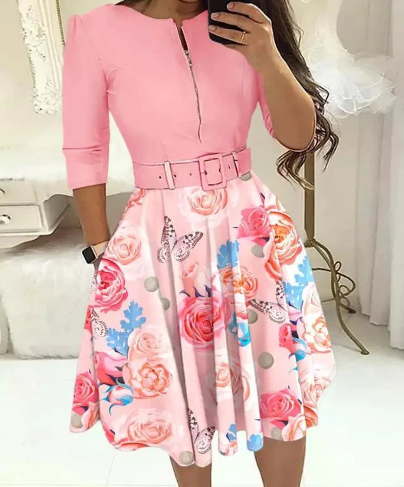 Bodycon Dress Woman Streetwear 2023 Autumn and Winter Elegant Zippered Medium with Waistband Long Sleeved Printed Dresses Y2K