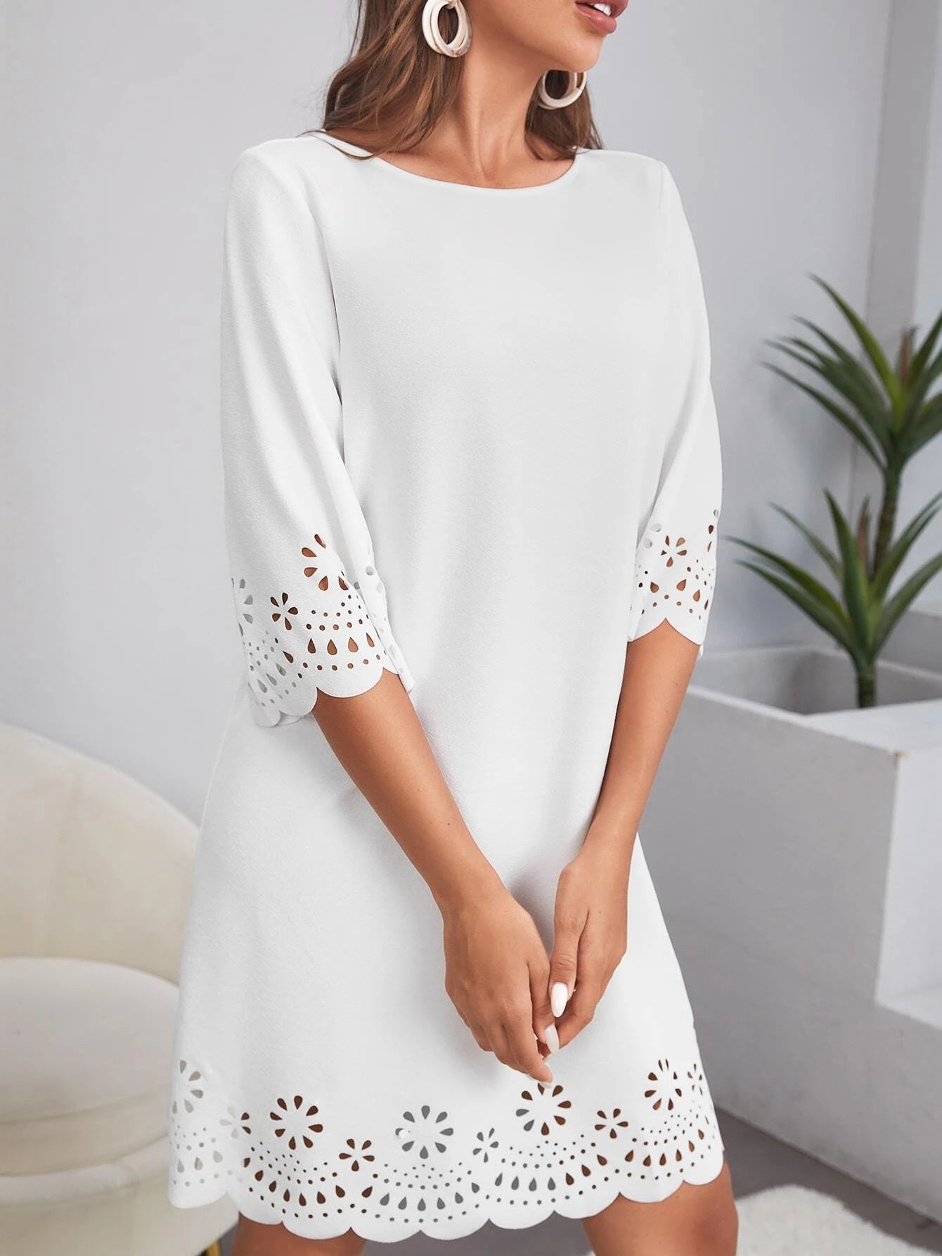 SHEIN Clasi Laser Cut Scalloped Dress