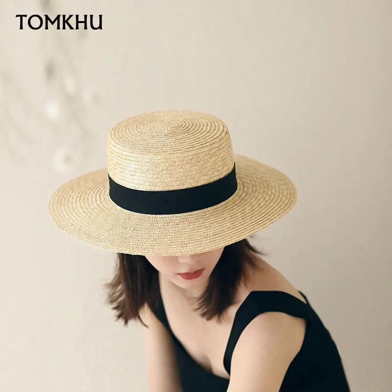 Fashion Summer Women Wide Brim Natural Straw Hat Chapeau Female Sun Hats Boater Black Panama Beach Hat Sombrero Mujer Fedora Cap