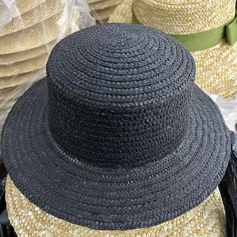 Fashion Summer Women Wide Brim Natural Straw Hat Chapeau Female Sun Hats Boater Black Panama Beach Hat Sombrero Mujer Fedora Cap