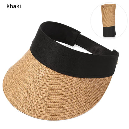 Foldable Portable Beach Hat Wide Brim Sun Hat Roll-Up Summer Casual Straw Cap Visors for Women