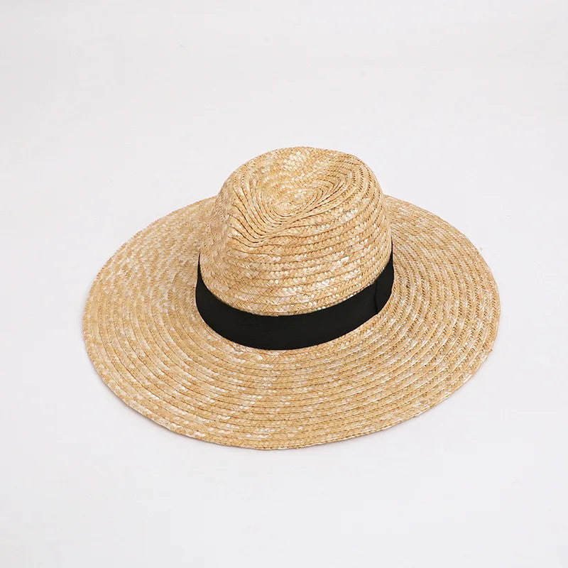 Fashion Summer Women Wide Brim Natural Straw Hat Chapeau Female Sun Hats Boater Black Panama Beach Hat Sombrero Mujer Fedora Cap