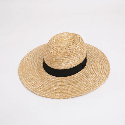 Fashion Summer Women Wide Brim Natural Straw Hat Chapeau Female Sun Hats Boater Black Panama Beach Hat Sombrero Mujer Fedora Cap