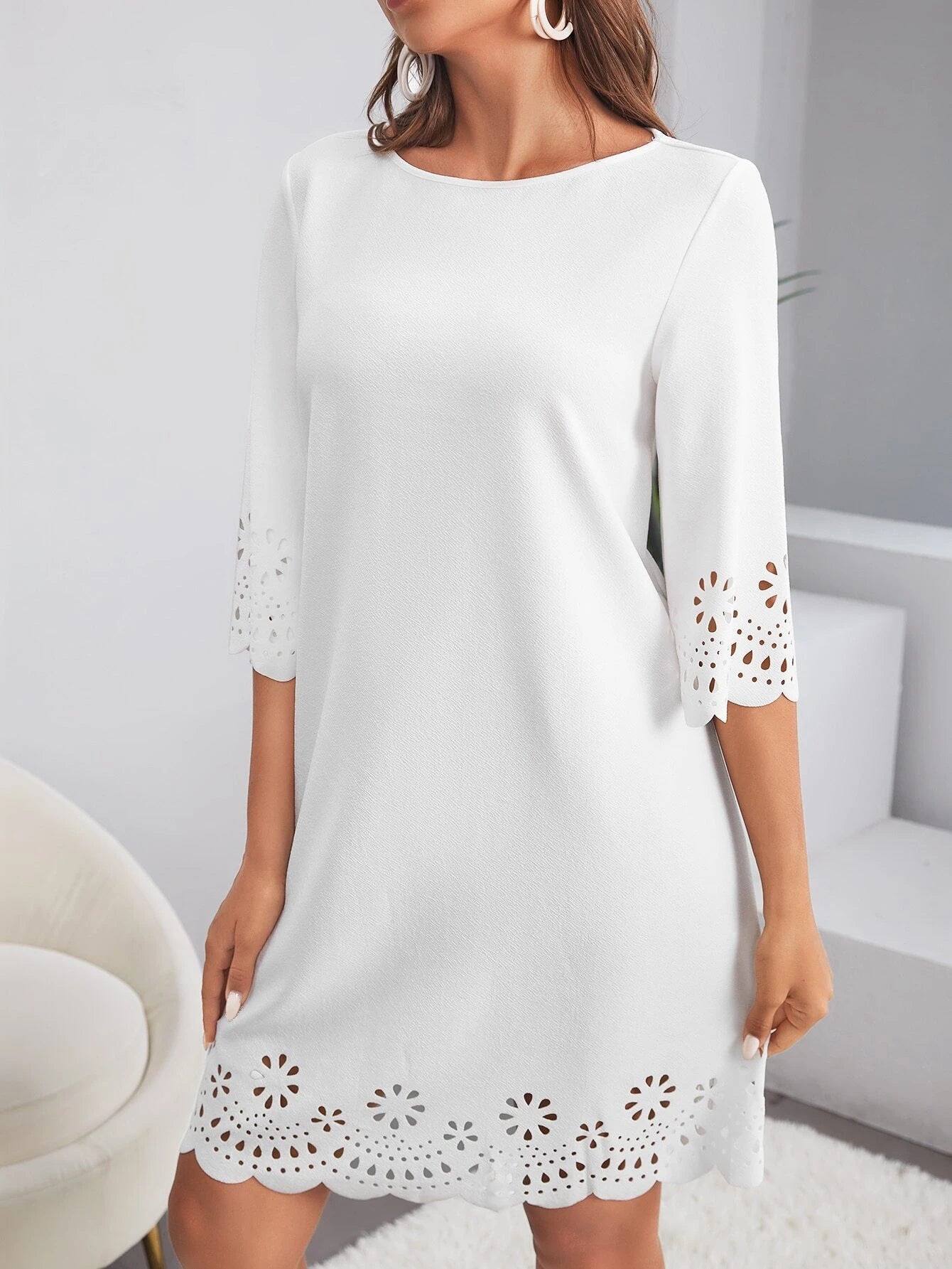 SHEIN Clasi Laser Cut Scalloped Dress