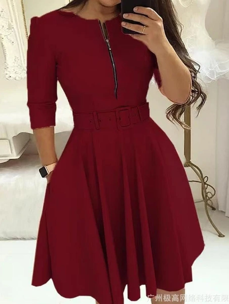 Bodycon Dress Woman Streetwear 2023 Autumn and Winter Elegant Zippered Medium with Waistband Long Sleeved Printed Dresses Y2K