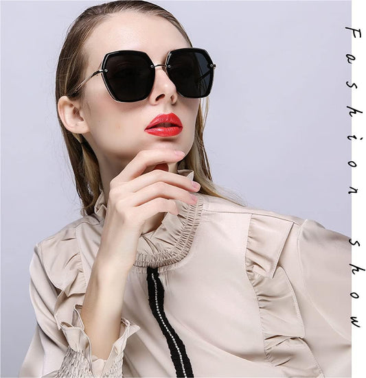 Oversized Polarized Sunglasses for Women Trendy Metal Big Frame Ladies Shades UV400 Protection
