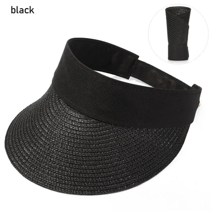 Foldable Portable Beach Hat Wide Brim Sun Hat Roll-Up Summer Casual Straw Cap Visors for Women