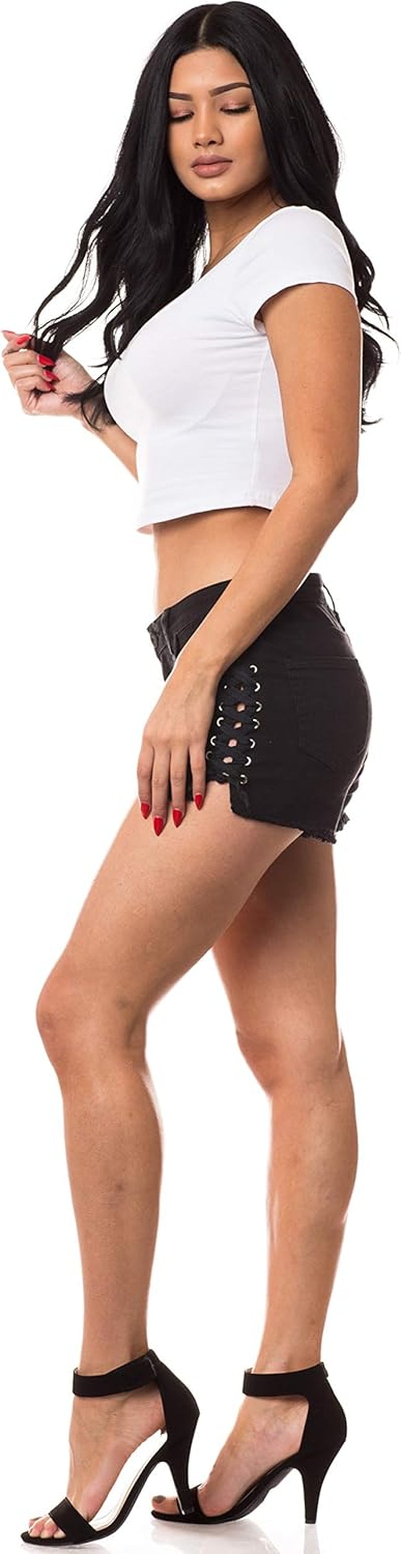 Denim Shorts for Women – Mid Rise Hand Sanding Distressed Destroyed Ripped Casual Fashion Summer Jeans