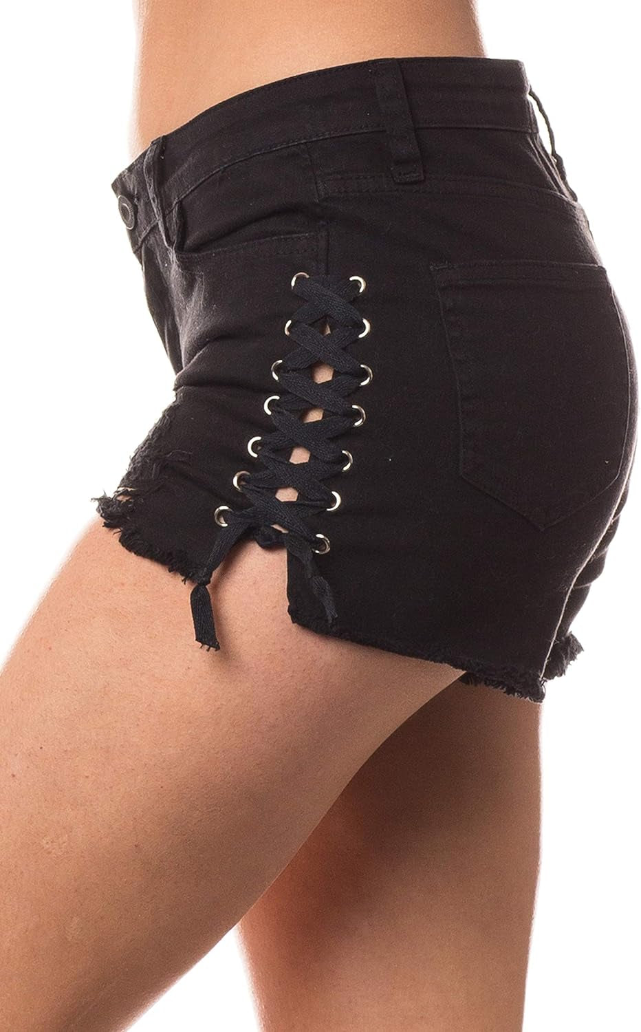 Denim Shorts for Women – Mid Rise Hand Sanding Distressed Destroyed Ripped Casual Fashion Summer Jeans