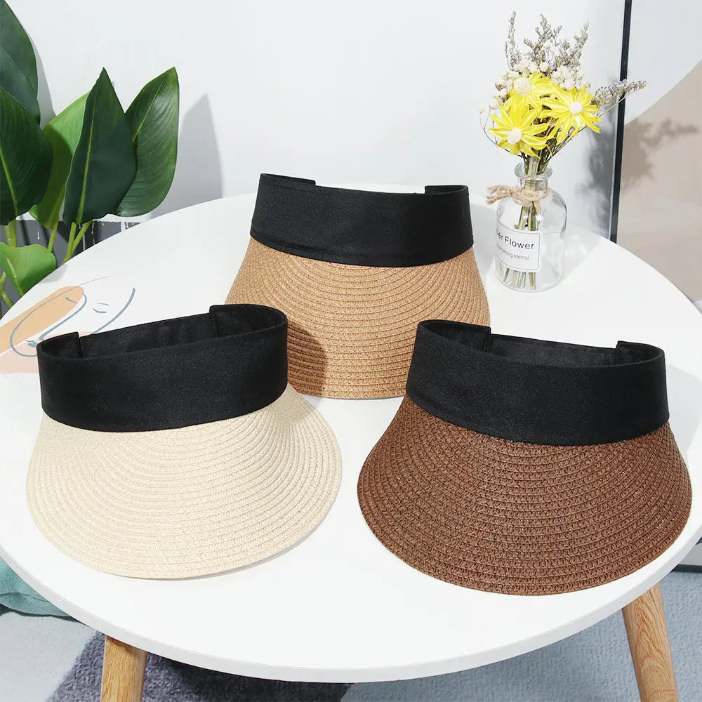 Foldable Portable Beach Hat Wide Brim Sun Hat Roll-Up Summer Casual Straw Cap Visors for Women
