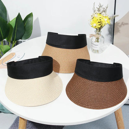 Foldable Portable Beach Hat Wide Brim Sun Hat Roll-Up Summer Casual Straw Cap Visors for Women