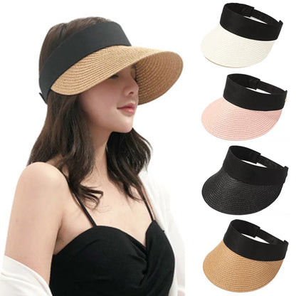 Foldable Portable Beach Hat Wide Brim Sun Hat Roll-Up Summer Casual Straw Cap Visors for Women