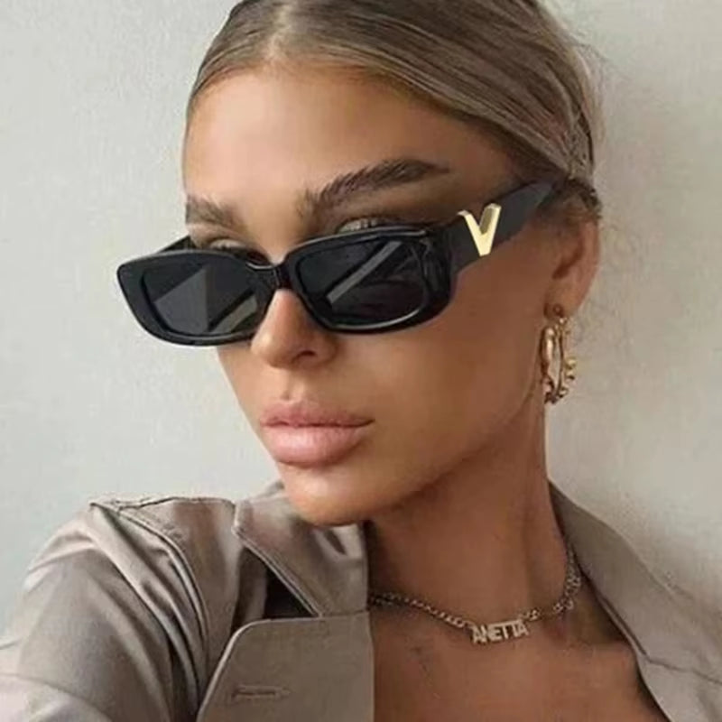 Fashion Cat Eye Sunglasses Luxury V Sun Glasses for Ladies Classic Rectangle Driving Eyewear UV400