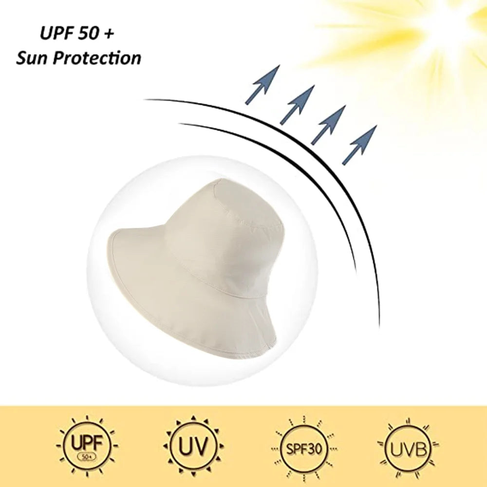 Bucket Hat, Travel Beach Sun Hat, Bucket Hat for Women Men Cotton Unisex Foldable Fisherman Hat Outdoor Cap, Off-White