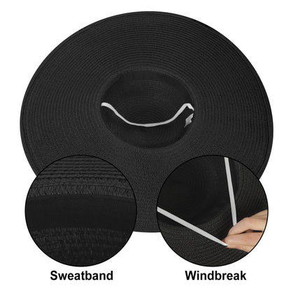 Women Wide Brim Beach Hat Floppy Foldable Portable Straw Sun Hat for Women UPF 50+