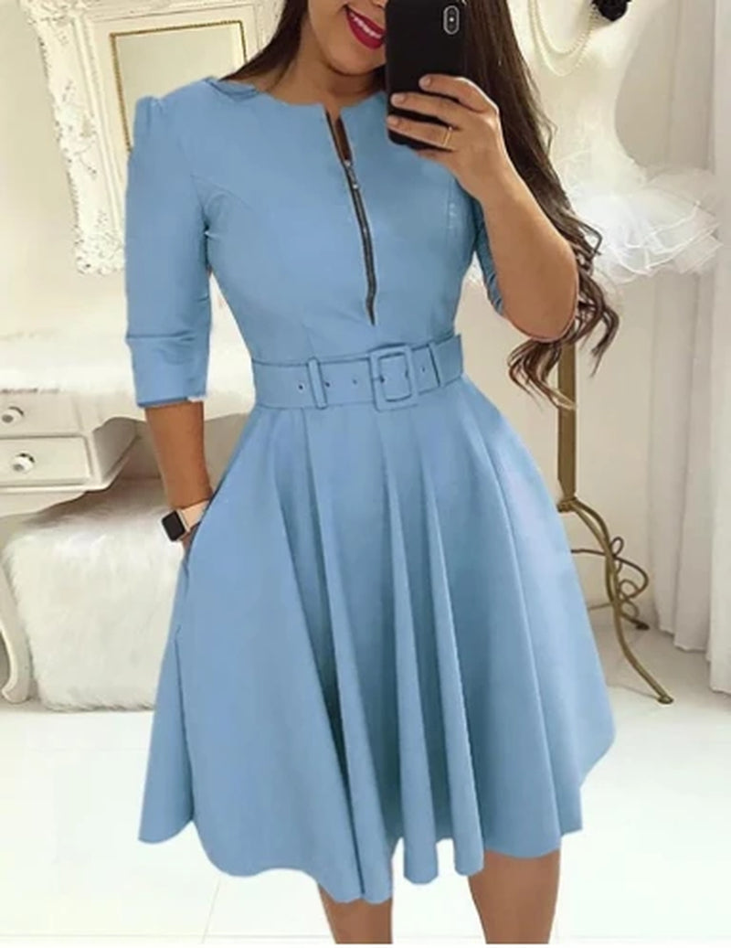 Bodycon Dress Woman Streetwear 2023 Autumn and Winter Elegant Zippered Medium with Waistband Long Sleeved Printed Dresses Y2K