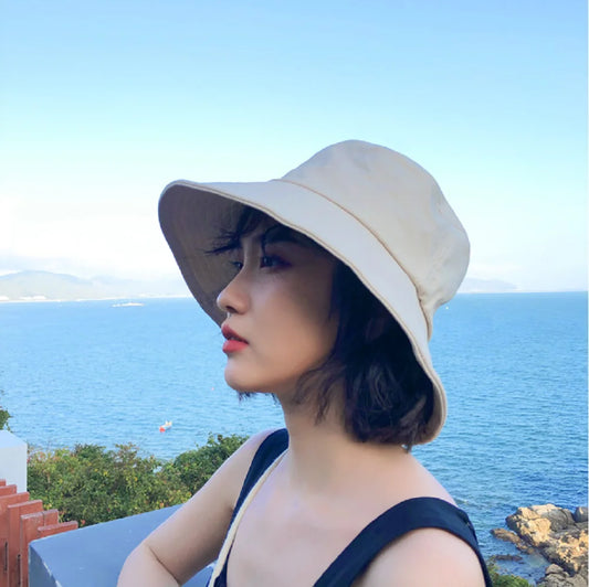 Bucket Hat, Travel Beach Sun Hat, Bucket Hat for Women Men Cotton Unisex Foldable Fisherman Hat Outdoor Cap, Off-White