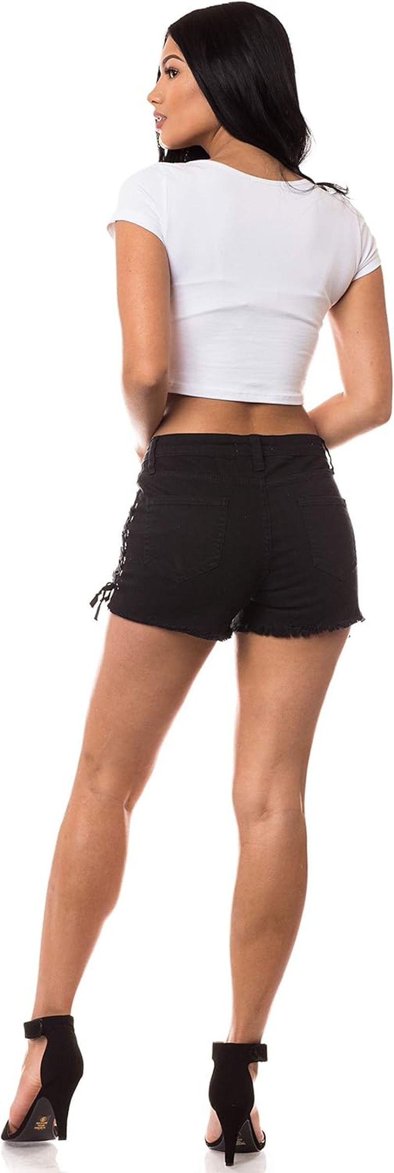 Denim Shorts for Women – Mid Rise Hand Sanding Distressed Destroyed Ripped Casual Fashion Summer Jeans