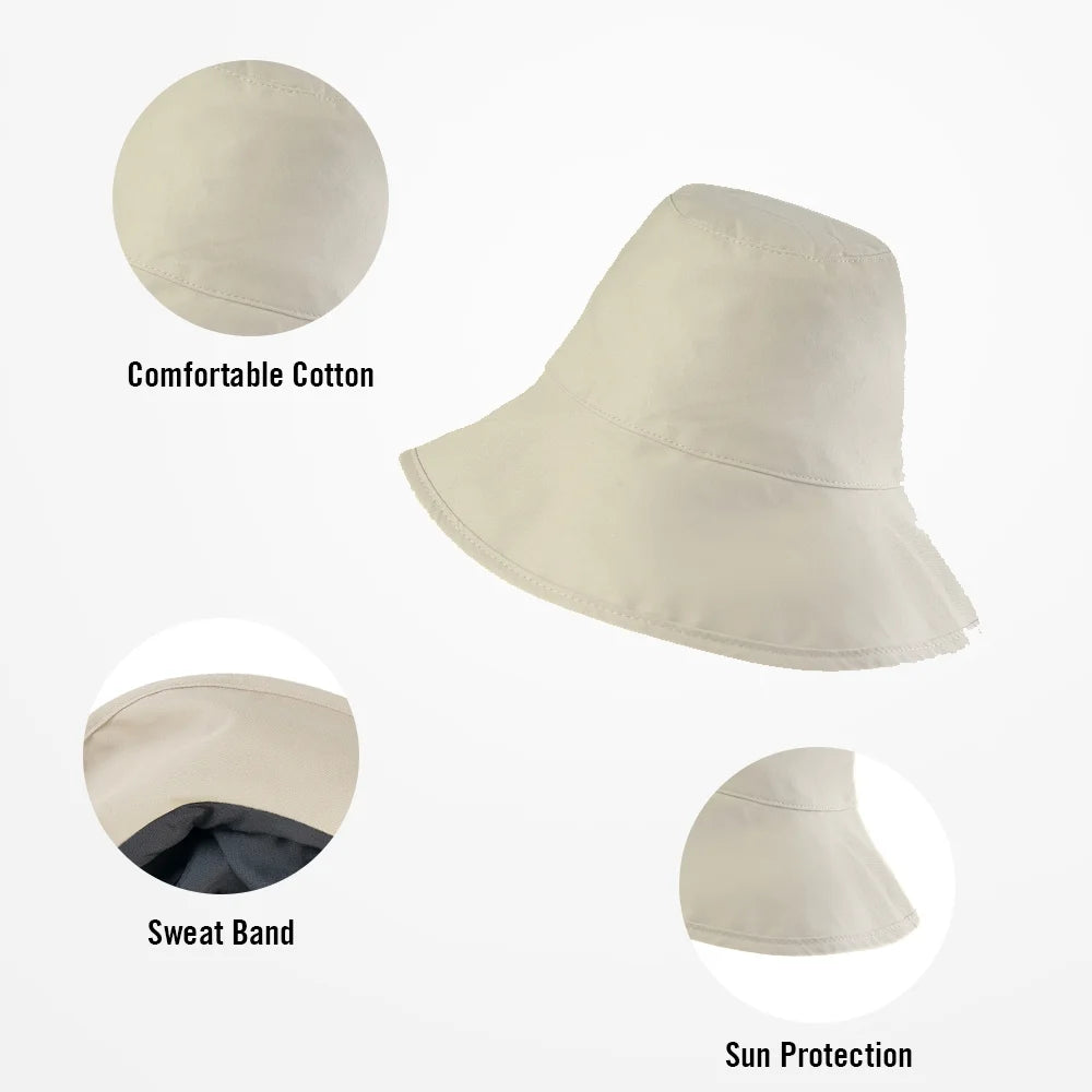 Bucket Hat, Travel Beach Sun Hat, Bucket Hat for Women Men Cotton Unisex Foldable Fisherman Hat Outdoor Cap, Off-White