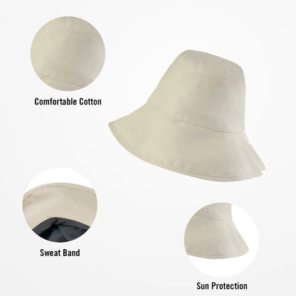 Bucket Hat, Travel Beach Sun Hat, Bucket Hat for Women Men Cotton Unisex Foldable Fisherman Hat Outdoor Cap, Off-White