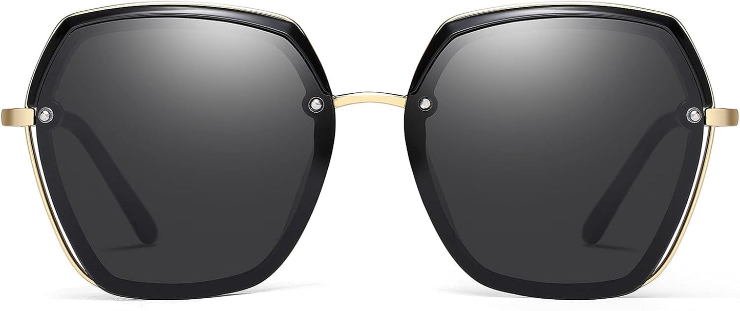 Oversized Polarized Sunglasses for Women Trendy Metal Big Frame Ladies Shades UV400 Protection