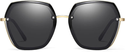 Oversized Polarized Sunglasses for Women Trendy Metal Big Frame Ladies Shades UV400 Protection