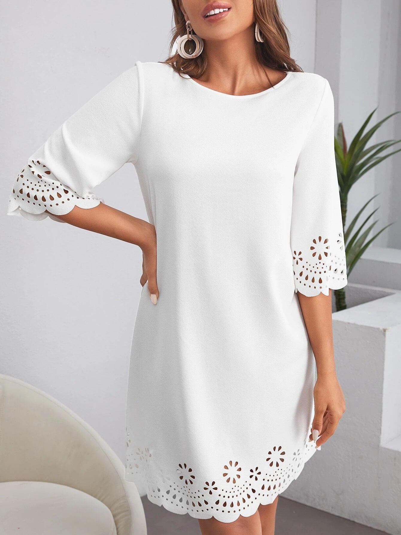 SHEIN Clasi Laser Cut Scalloped Dress