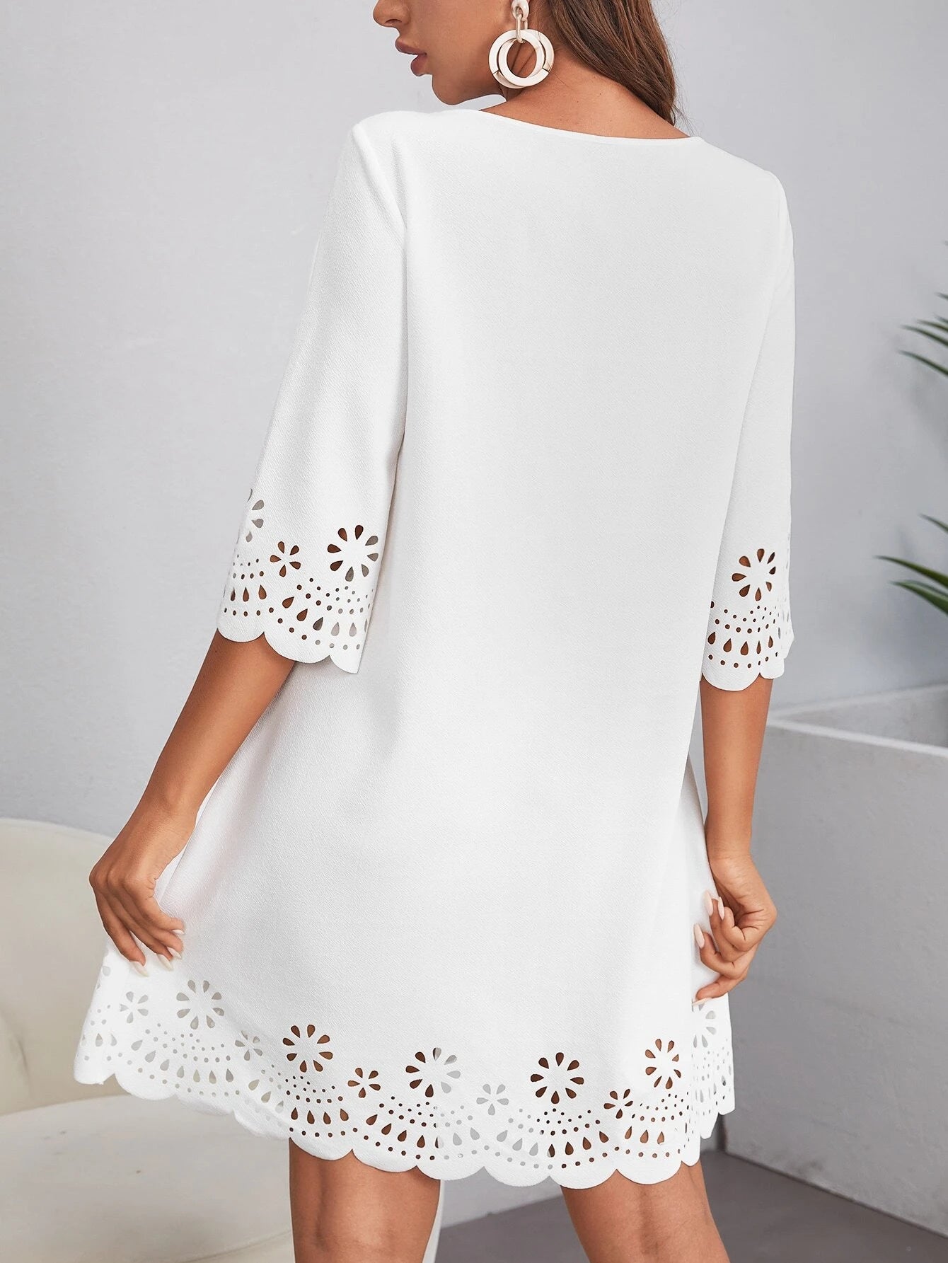 SHEIN Clasi Laser Cut Scalloped Dress