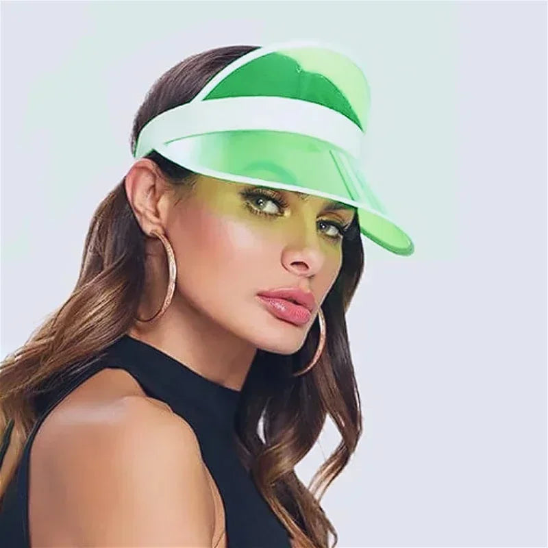 Outdoor Fashion Casual Green Color Transparent Anit-Uv Plastic Face Sun Shield Cheap Hats Sun Visor Hats Golf Cap Rain Hat