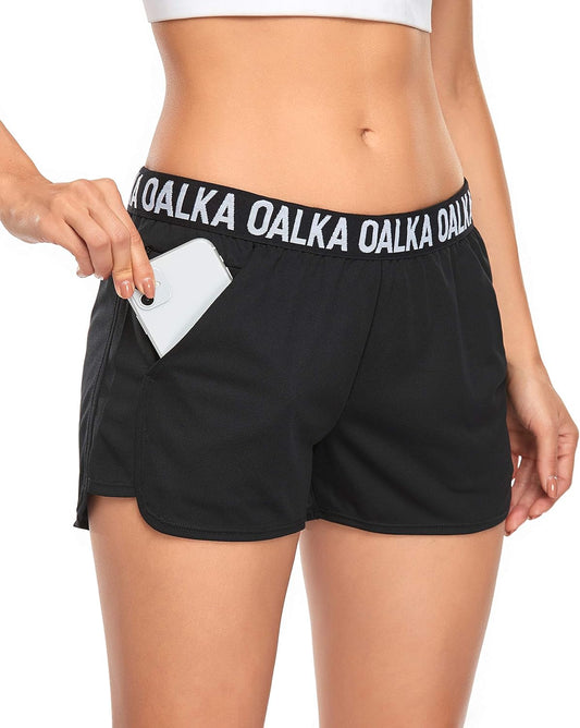 Women'S Running Shorts Out Side Pockets Sports Athletic Workout Fittness Lightweight Gym Shorts