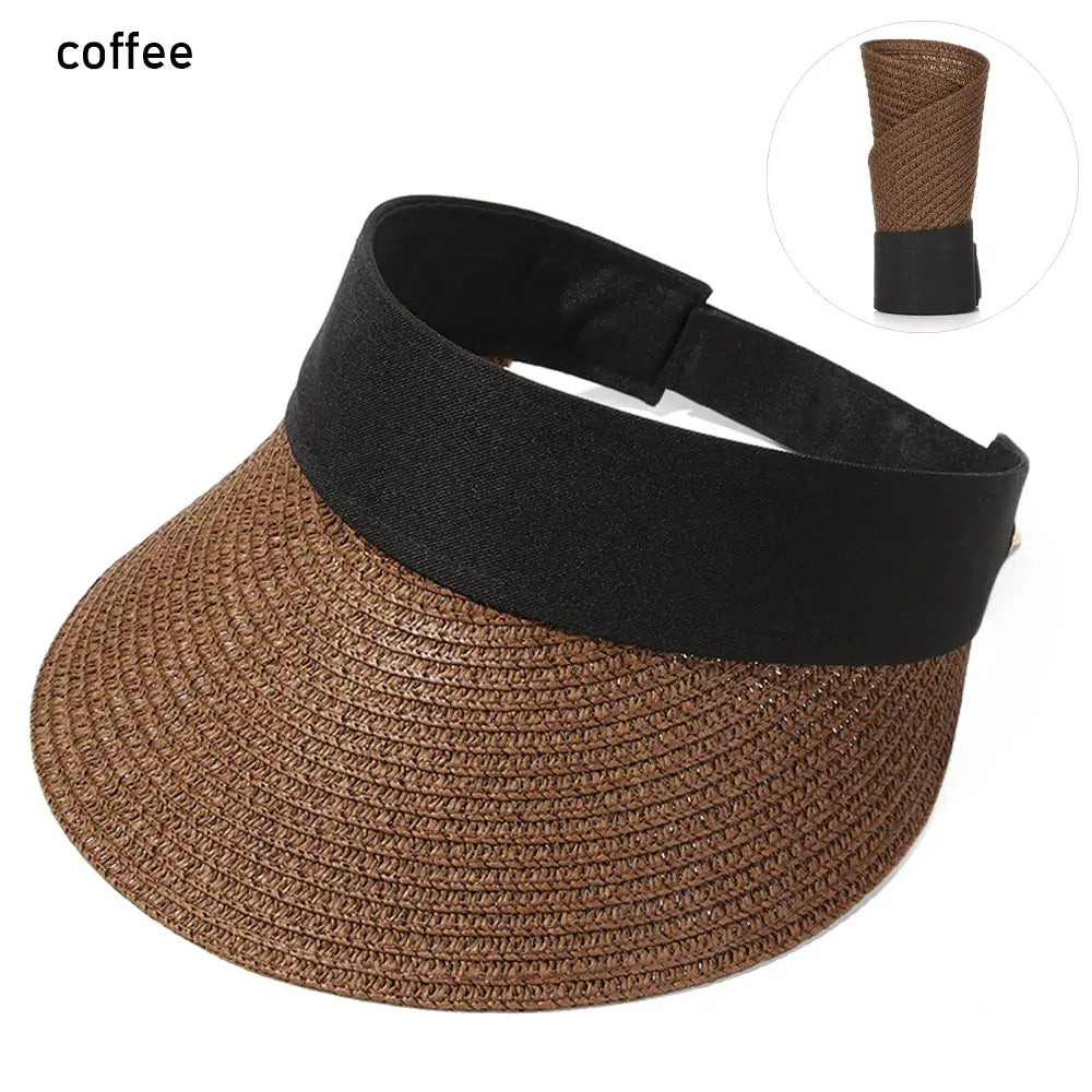 Foldable Portable Beach Hat Wide Brim Sun Hat Roll-Up Summer Casual Straw Cap Visors for Women