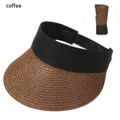 Foldable Portable Beach Hat Wide Brim Sun Hat Roll-Up Summer Casual Straw Cap Visors for Women