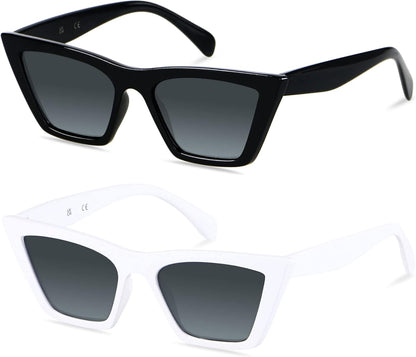 Cat Eye Sunglasses Women 2 Pack Square Cateye Frames Fashion Vintage Classic Retro Sun Glasses Cool Trendy Shades