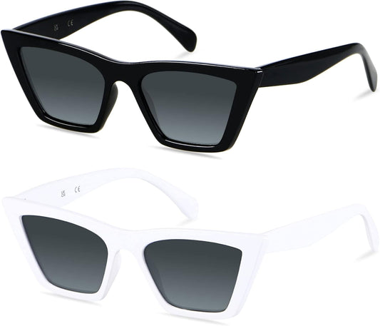 Cat Eye Sunglasses Women 2 Pack Square Cateye Frames Fashion Vintage Classic Retro Sun Glasses Cool Trendy Shades